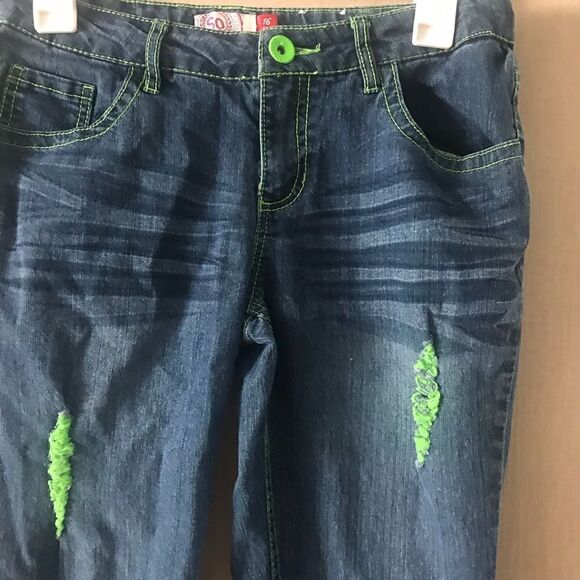 So Girls Blue Jean Capris with Green Trim Size 16 - Picture 7 of 9